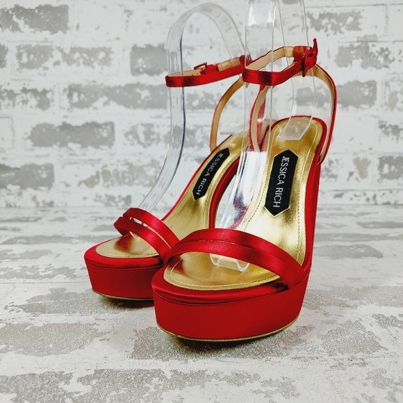 NEW Jessica Rich Red Strappy Buckle Ankle Strap Block Heeled Sandals W671 - Picture 2 of 12